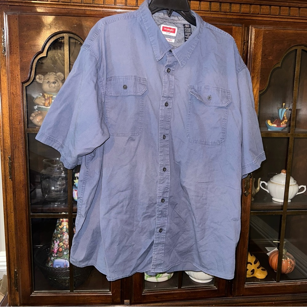 Wrangler Shirt Mens 3XL Blue Flex For Comfort Shors\tsleeve Button Down Casual